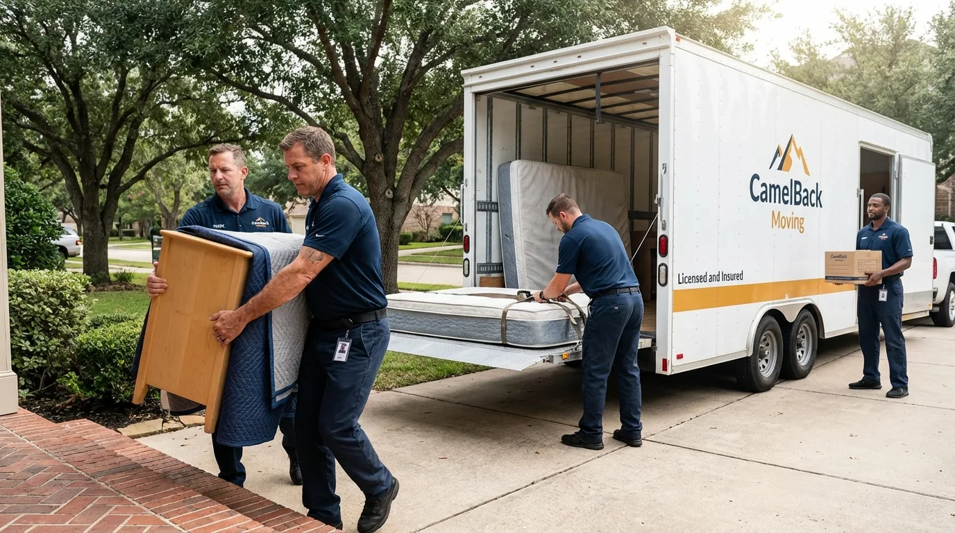 Crew loading residential truck for cross-state move from Truro, MA