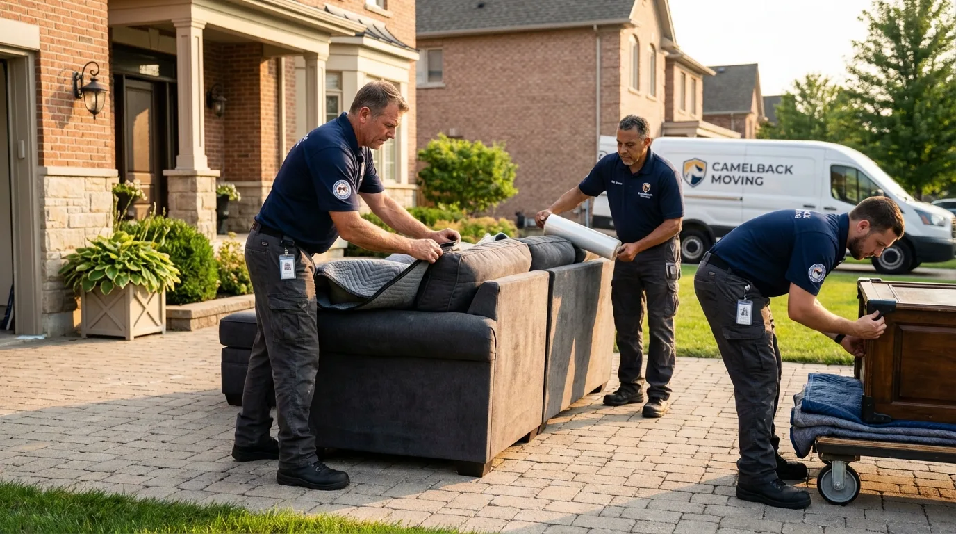 Large estate moving crew wrapping furniture in Truro, MA